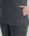 Dark Pewter - White Cross V-Tess Women's 4 Pocket Athletic V-Neck Scrub Top for Nursing