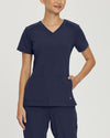 Navy - White Cross V-Tess Women's 4 Pocket Athletic V-Neck Scrub Top for Nursing