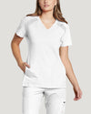 White - White Cross V-Tess Women's 4 Pocket Athletic V-Neck Scrub Top for Nursing