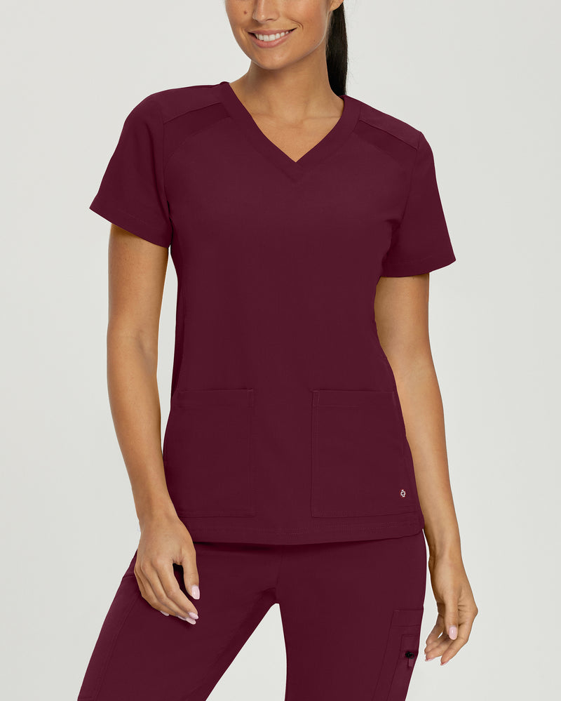 Wine - White Cross V-Tess Women's 4 Pocket Athletic V-Neck Scrub Top for Nursing