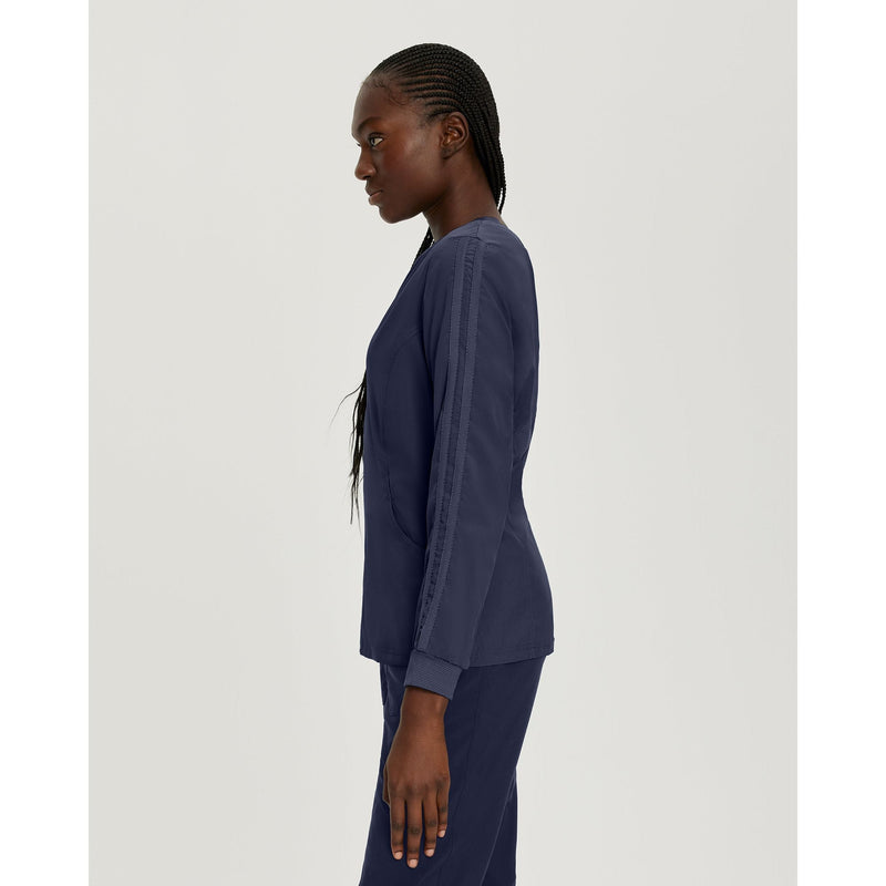 Navy - White Cross FIT Women's 2-Pocket Mesh Warm-Up Scrub Jacket - Side View