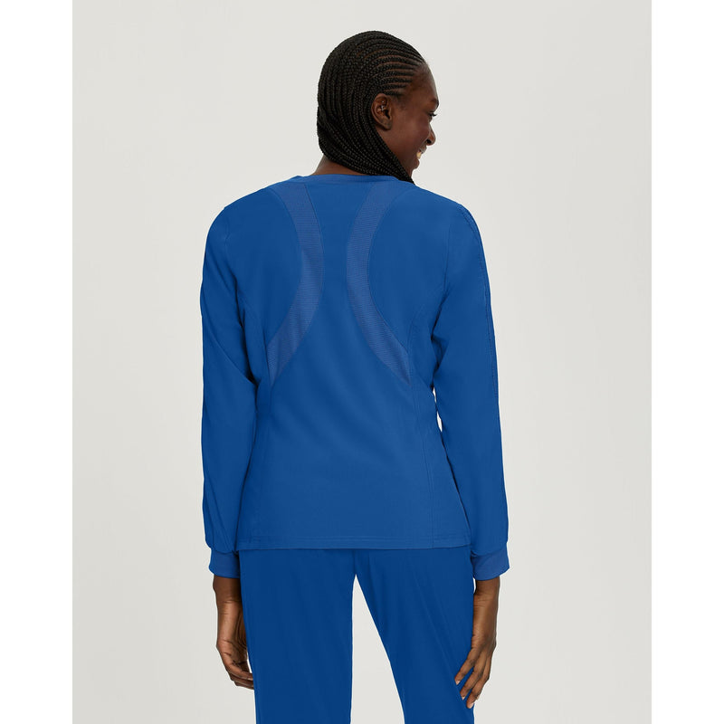 Royal Blue - White Cross FIT Women's 2-Pocket Mesh Warm-Up Scrub Jacket - Back View