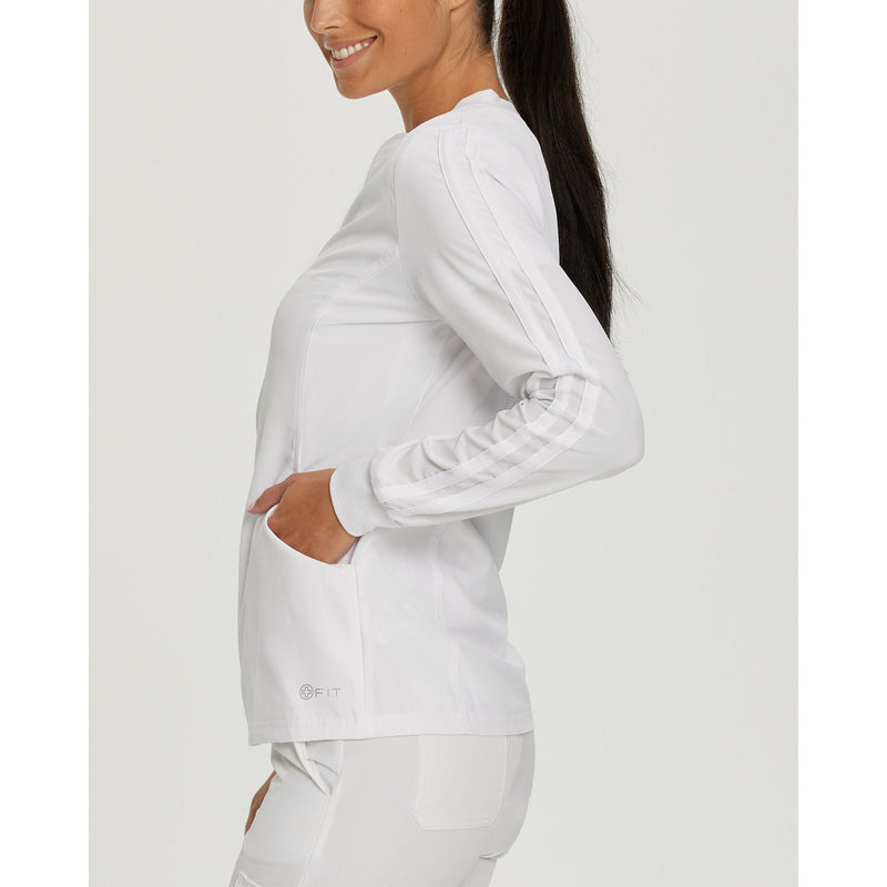 White - White Cross FIT Women's 2-Pocket Mesh Warm-Up Scrub Jacket - Side View