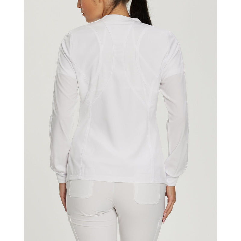 White - White Cross FIT Women's 2-Pocket Mesh Warm-Up Scrub Jacket - Back View
