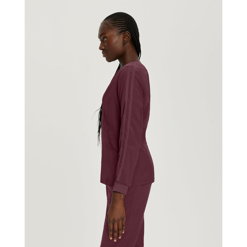 Wine - White Cross FIT Women's 2-Pocket Mesh Warm-Up Scrub Jacket - Side View