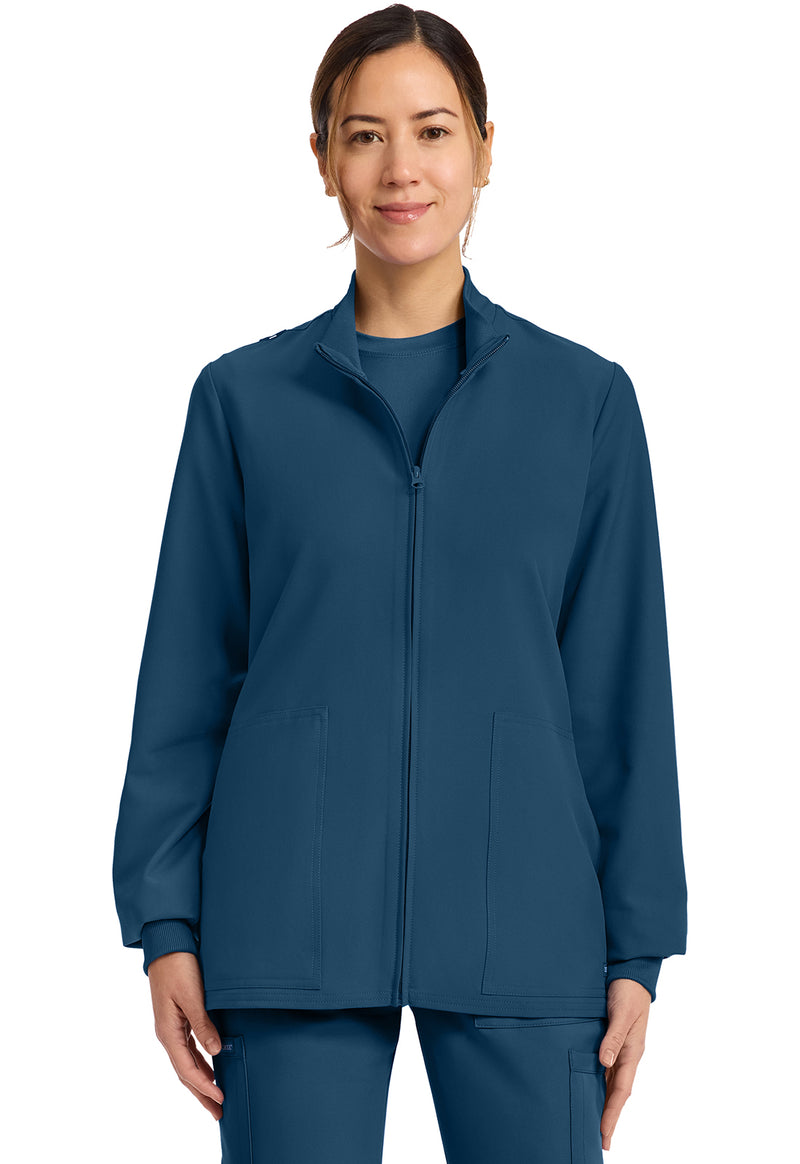 Caribbean Blue - Cherokee WW Originals Ultra Women Scrub Jacket - Front View