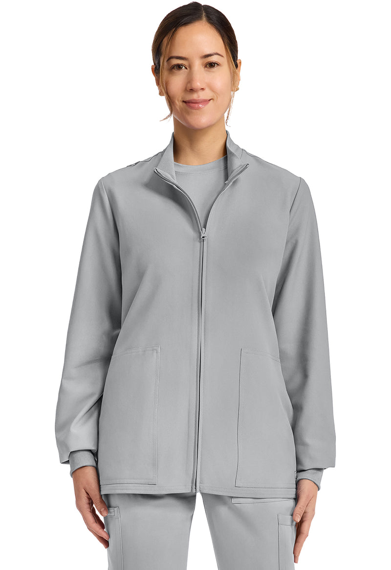 Grey - Cherokee WW Originals Ultra Women Scrub Jacket - Front View