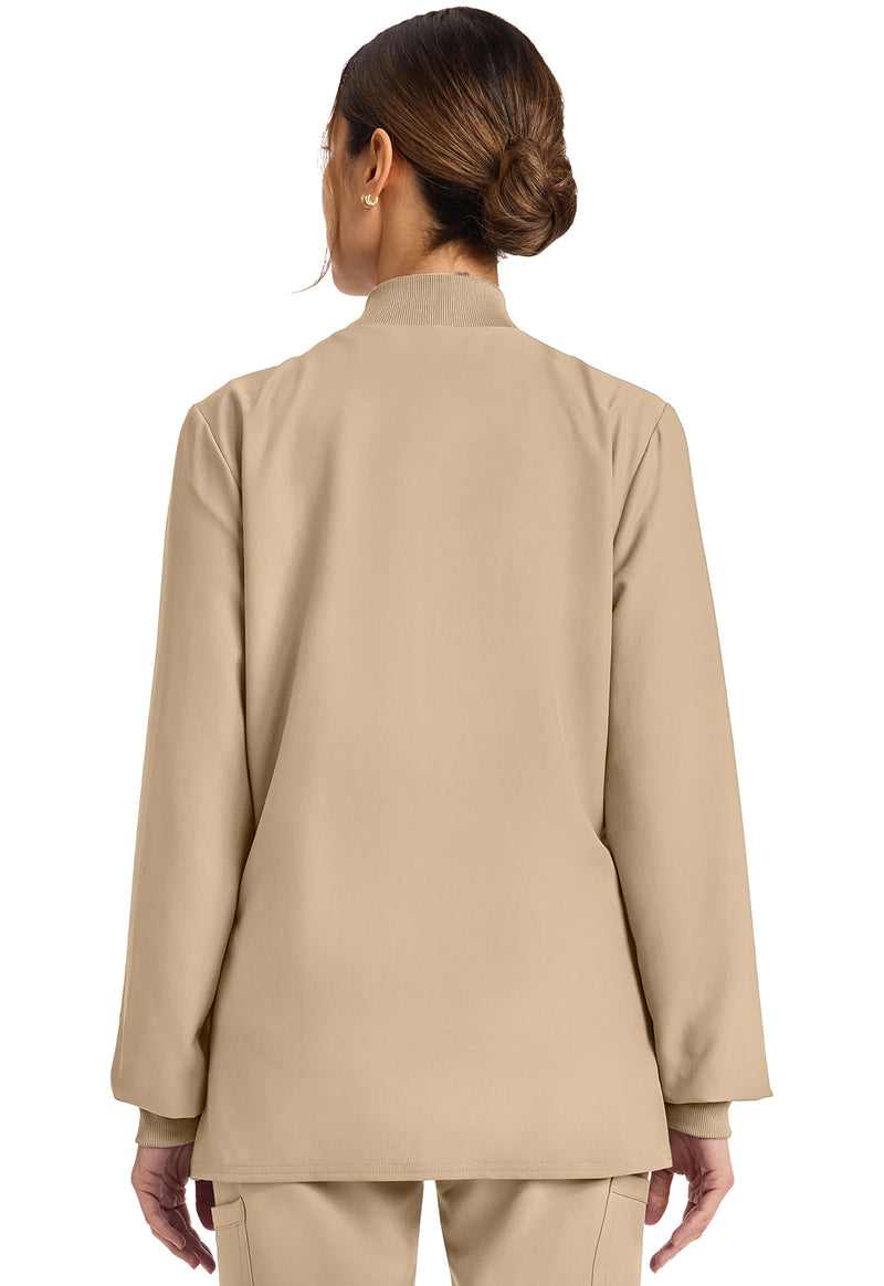 Khaki - Cherokee WW Originals Ultra Women Scrub Jacket - Back View