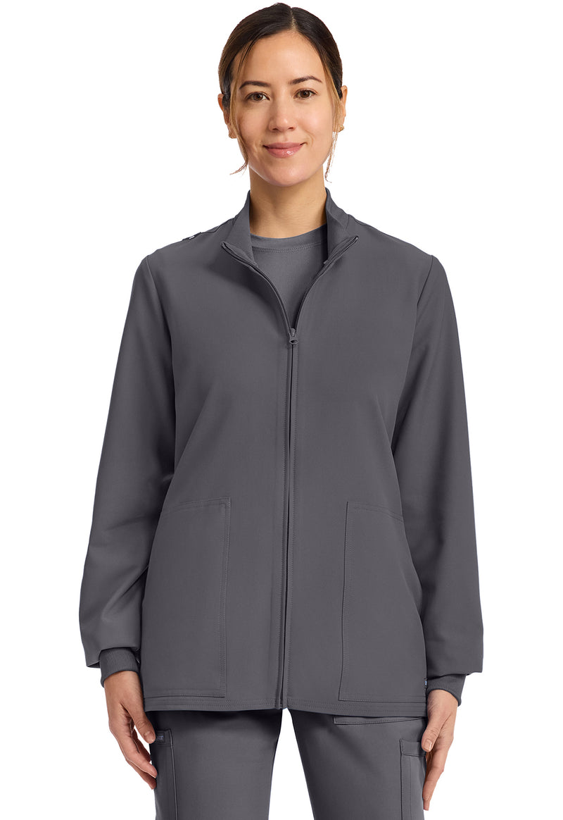 Pewter - Cherokee WW Originals Ultra Women Scrub Jacket - Front View