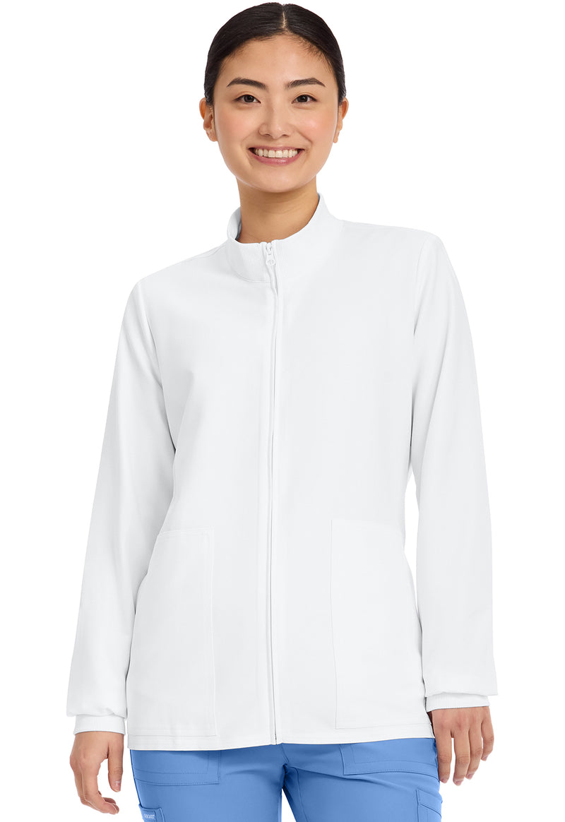 White - Cherokee WW Originals Ultra Women Scrub Jacket - Front View