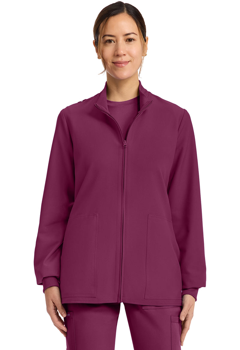 Wine - Cherokee WW Originals Ultra Women Scrub Jacket - Front View