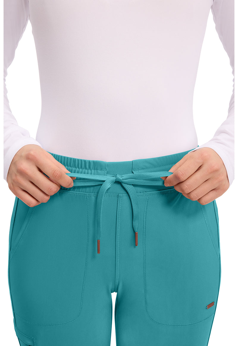 teal blue - Mid Rise Tapered Leg Drawstring Pant (View 2)
