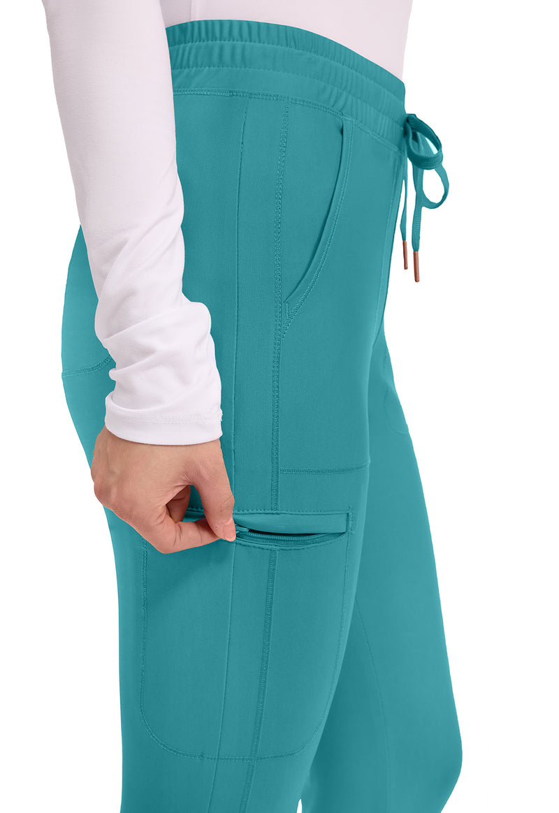 teal blue - Mid Rise Tapered Leg Drawstring Pant (View 4)