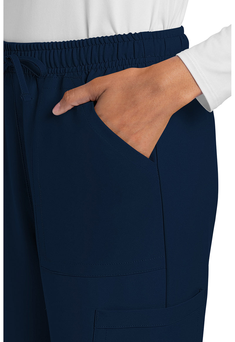 Navy - Women's Mid Rise Drawstring Trouser Cargo Scrub Pants – Petite (View 2)