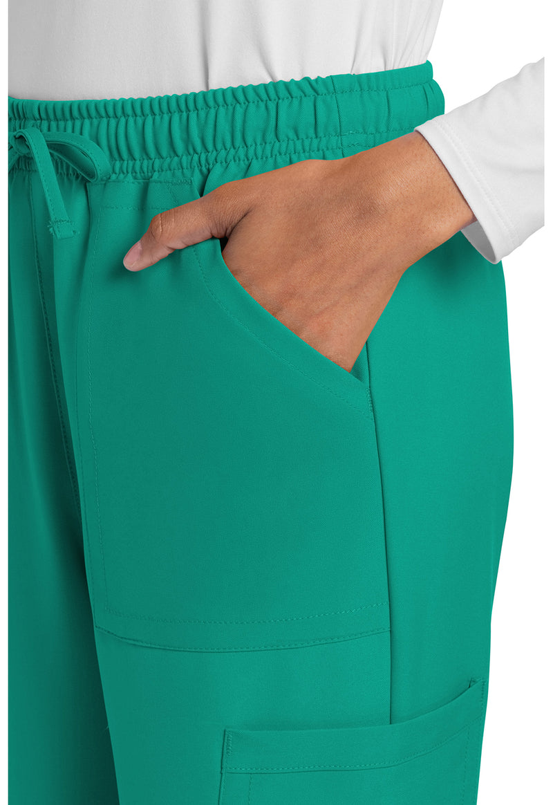 Teal Blue - Women's Mid Rise Drawstring Trouser Cargo Scrub Pants – Petite (View 2)