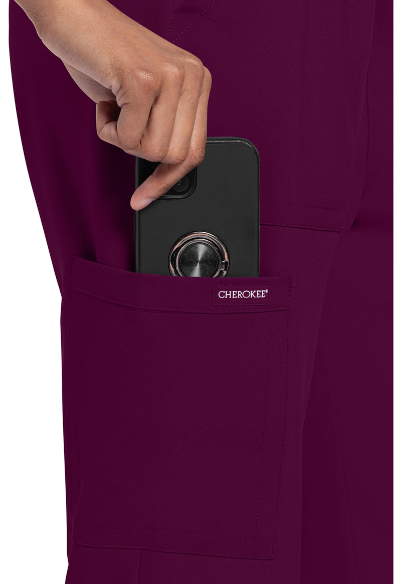 Wine - Women's Mid Rise Drawstring Trouser Cargo Scrub Pants – Petite (View 3)