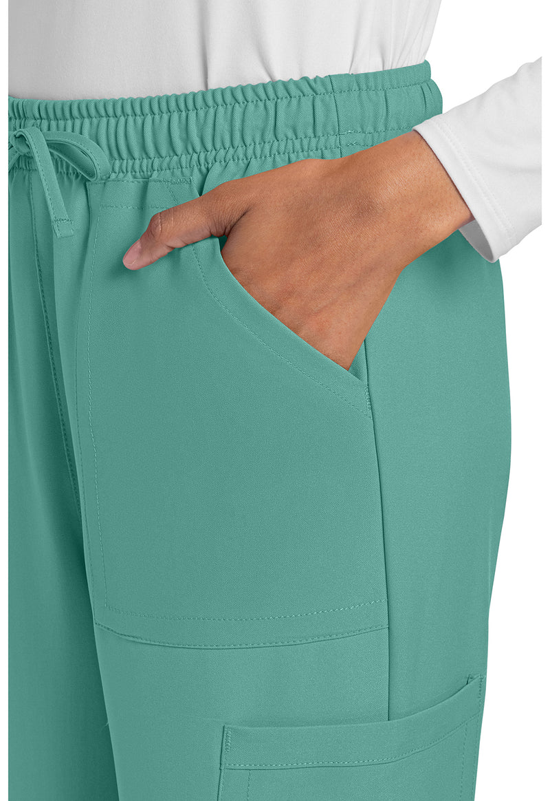 Botanical Green - Women's Mid Rise Drawstring Trouser Cargo Scrub Pants – Regular (View 2)