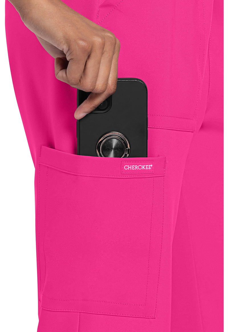 Electric Pink - Women's Mid Rise Drawstring Trouser Cargo Scrub Pants – Regular (View 3)