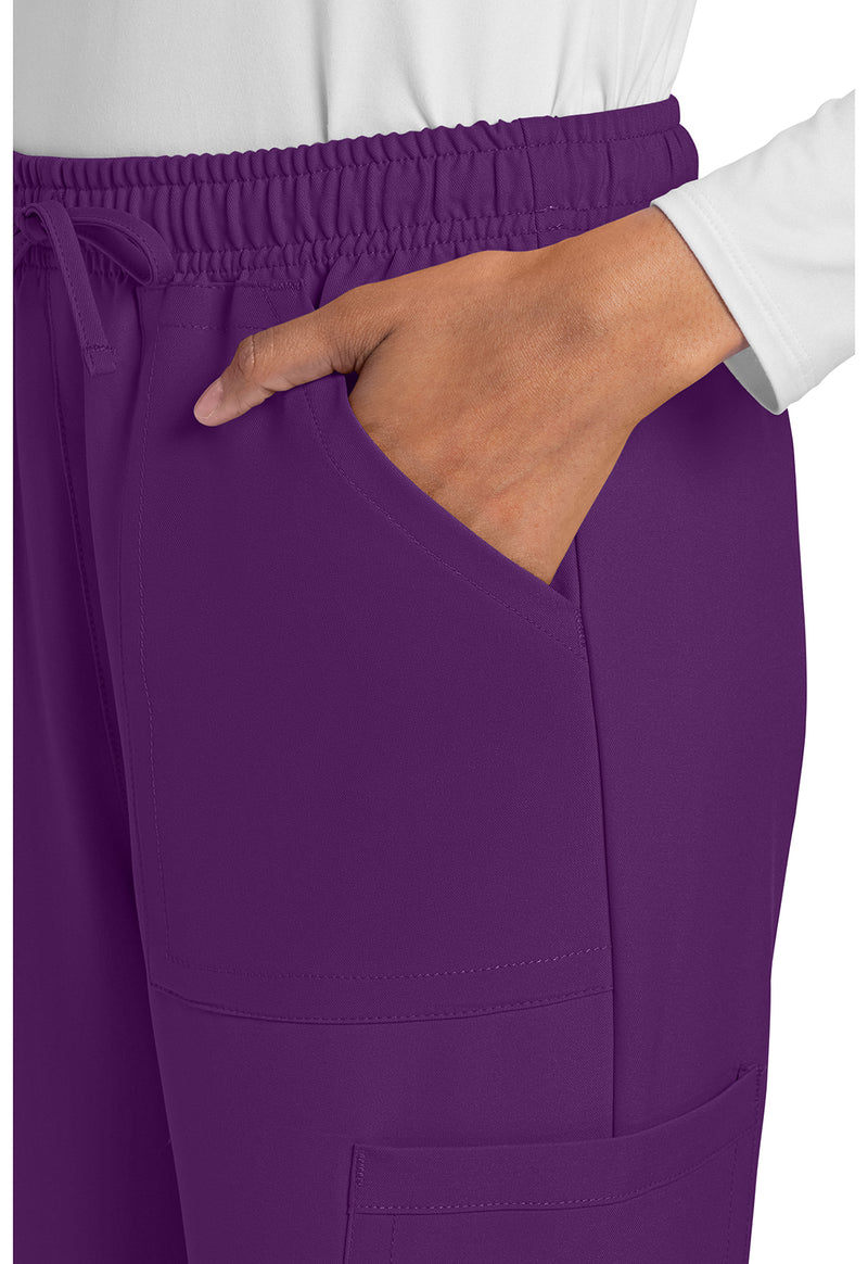 Eggplant - Women's Mid Rise Drawstring Trouser Cargo Scrub Pants – Regular (View 2)