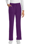 Eggplant - Women's Mid Rise Drawstring Trouser Cargo Scrub Pants