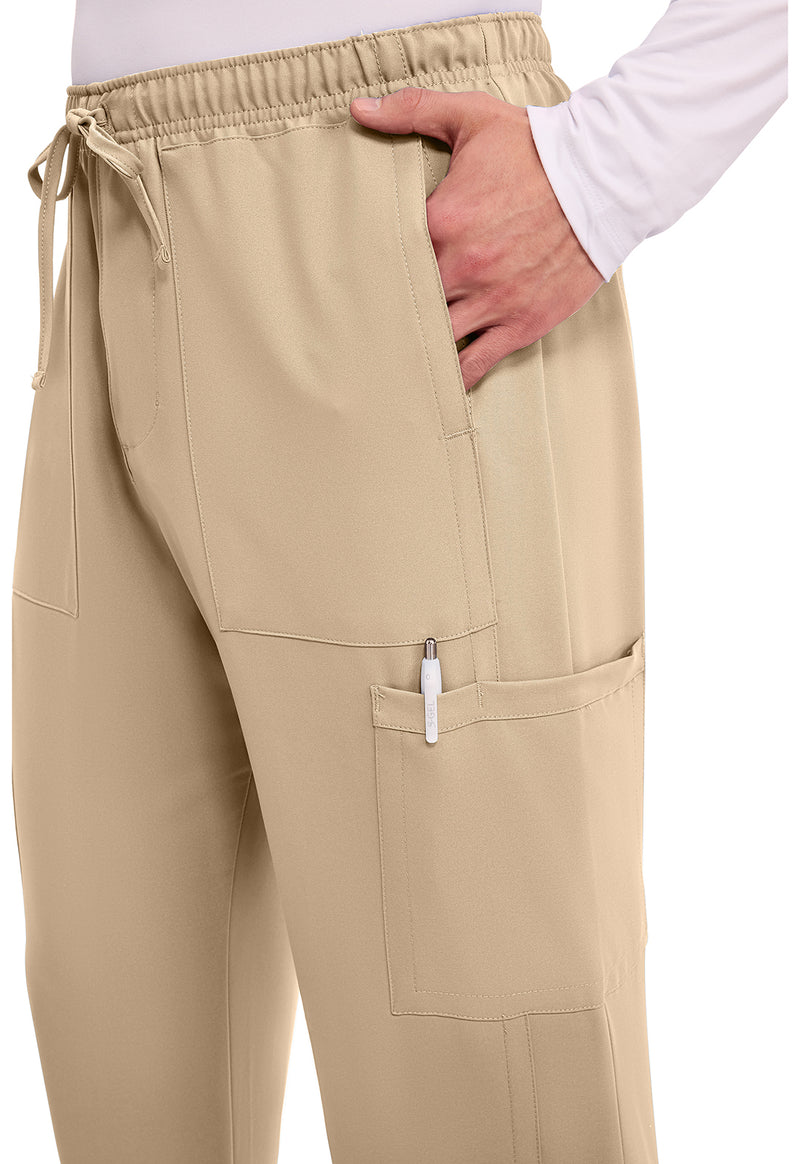Khaki - Men's Mid Rise Zip Fly Straight Leg Scrub Pants – Short (View 3)