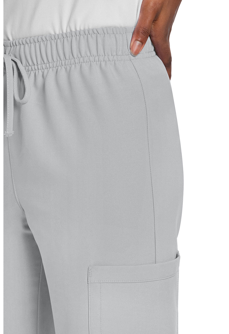 Grey - Unisex Mid Rise Drawstring Straight Scrub Pants – Short (View 2)