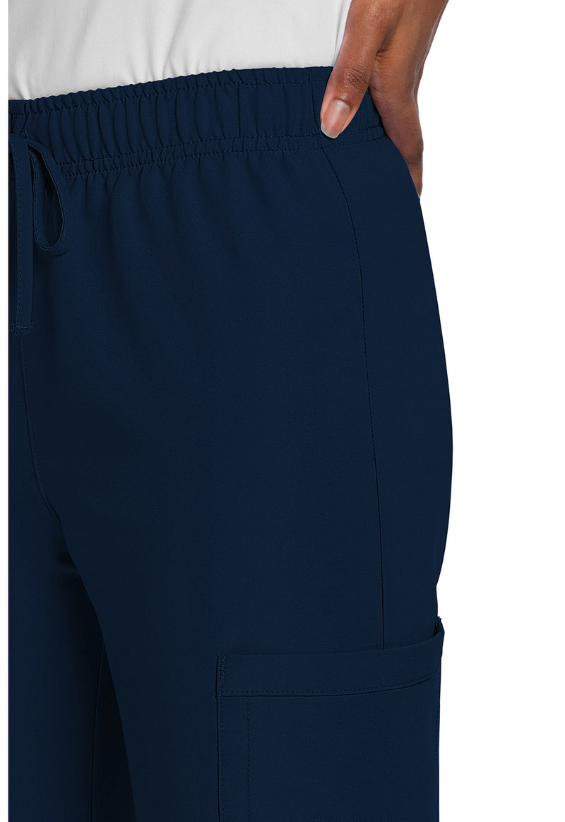 Navy - Unisex Mid Rise Drawstring Straight Scrub Pants – Short (View 2)