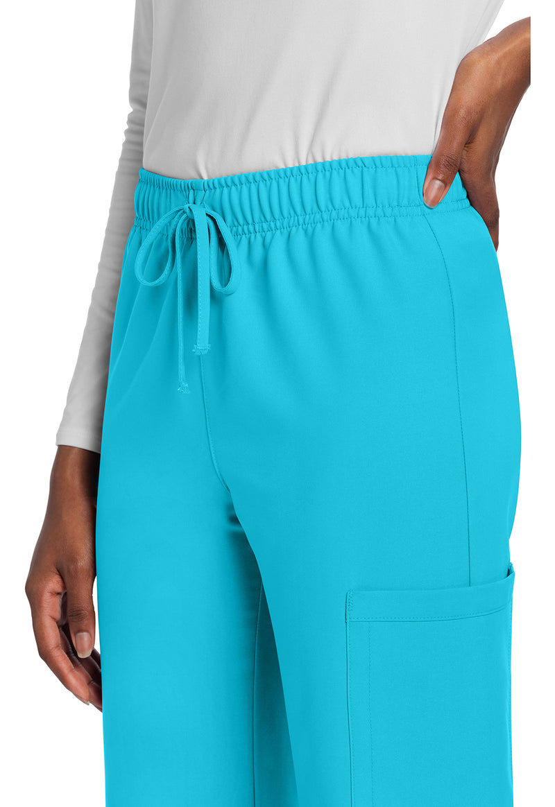 Turquoise - Unisex Mid Rise Drawstring Straight Scrub Pants – Short (View 2)