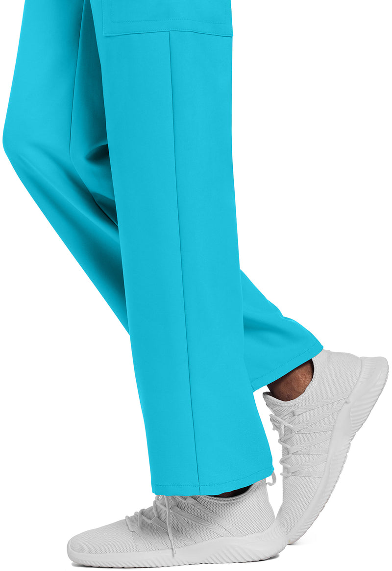 Turquoise - Unisex Mid Rise Drawstring Straight Scrub Pants – Short (View 4)