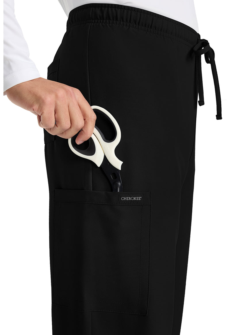 Black - Unisex Mid Rise Drawstring Straight Scrub Pants – Tall (View 2)