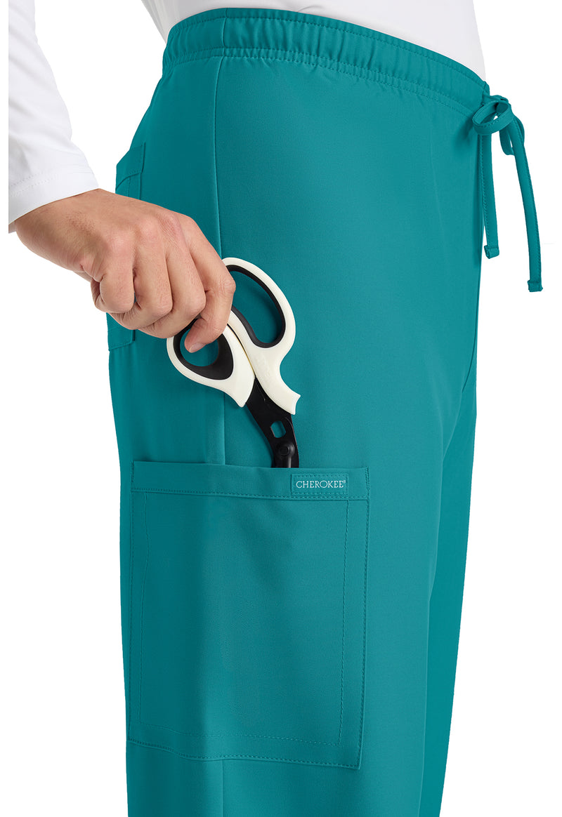 Teal Blue - Unisex Mid Rise Drawstring Straight Scrub Pants – Tall (View 2)