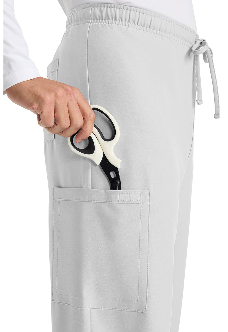 White - Unisex Mid Rise Drawstring Straight Scrub Pants – Tall (View 2)