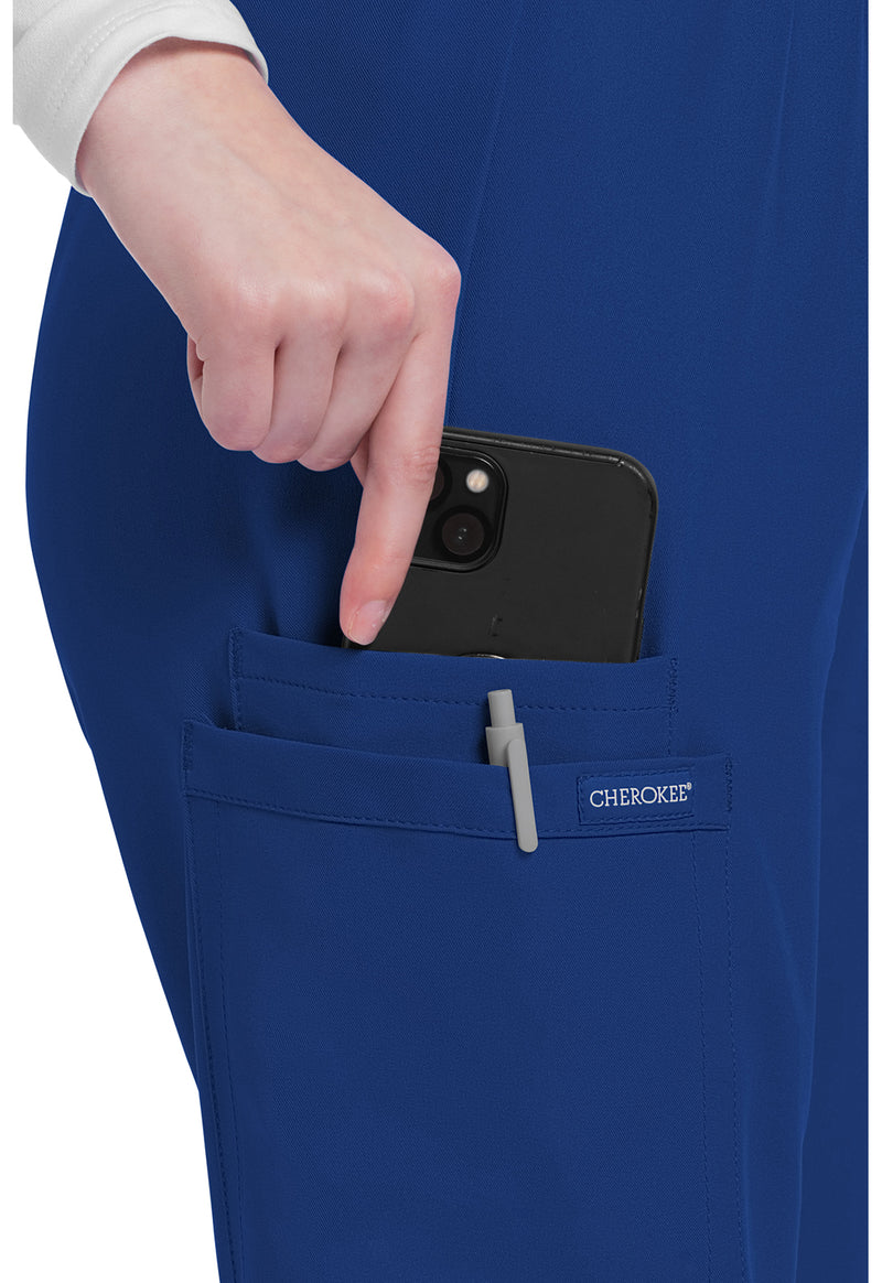 Galaxy Blue - Women's Mid Rise Pull-on Slim Leg Cargo Scrub Pants – Petite (View 3)