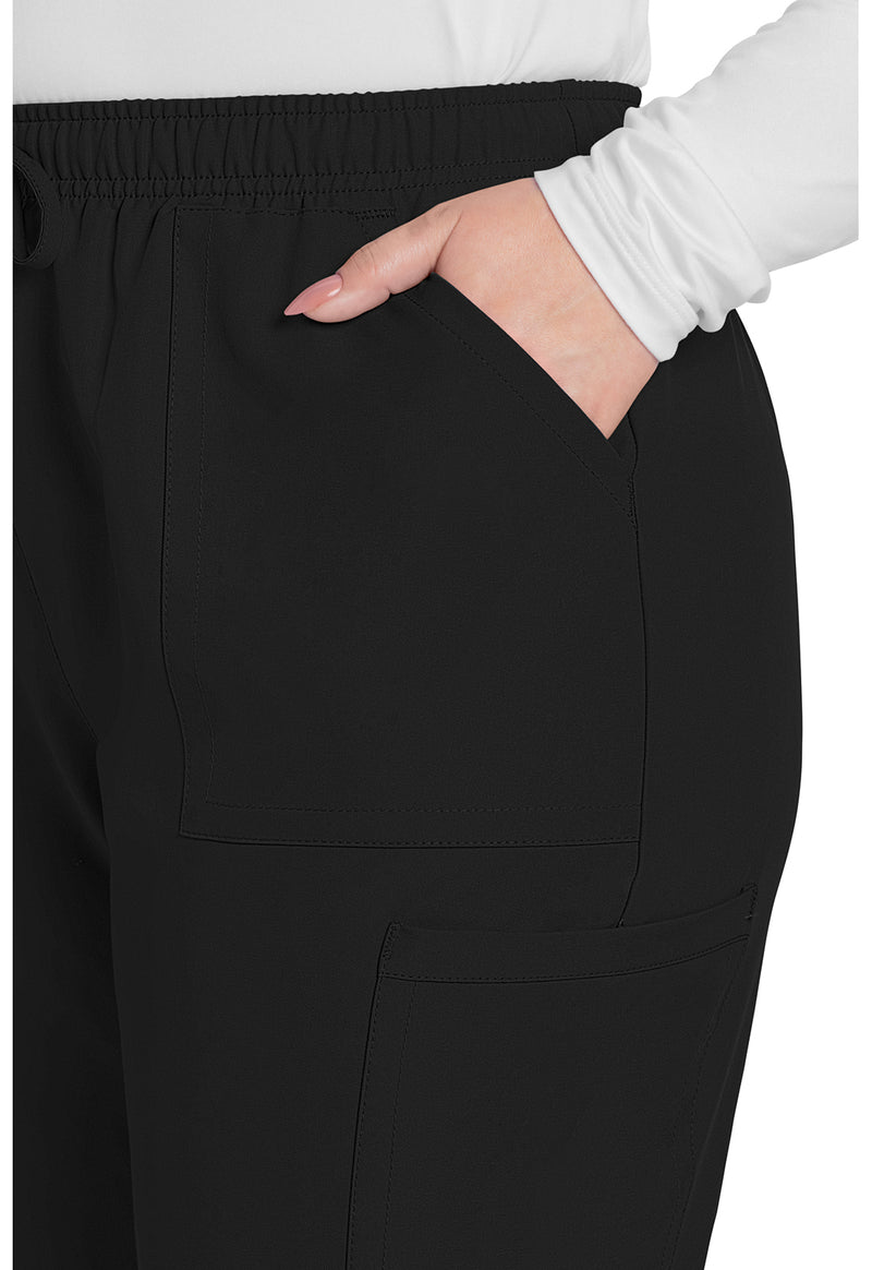 Black - Women's Mid Rise Pull-on Slim Leg Cargo Scrub Pants – Tall (View 2)