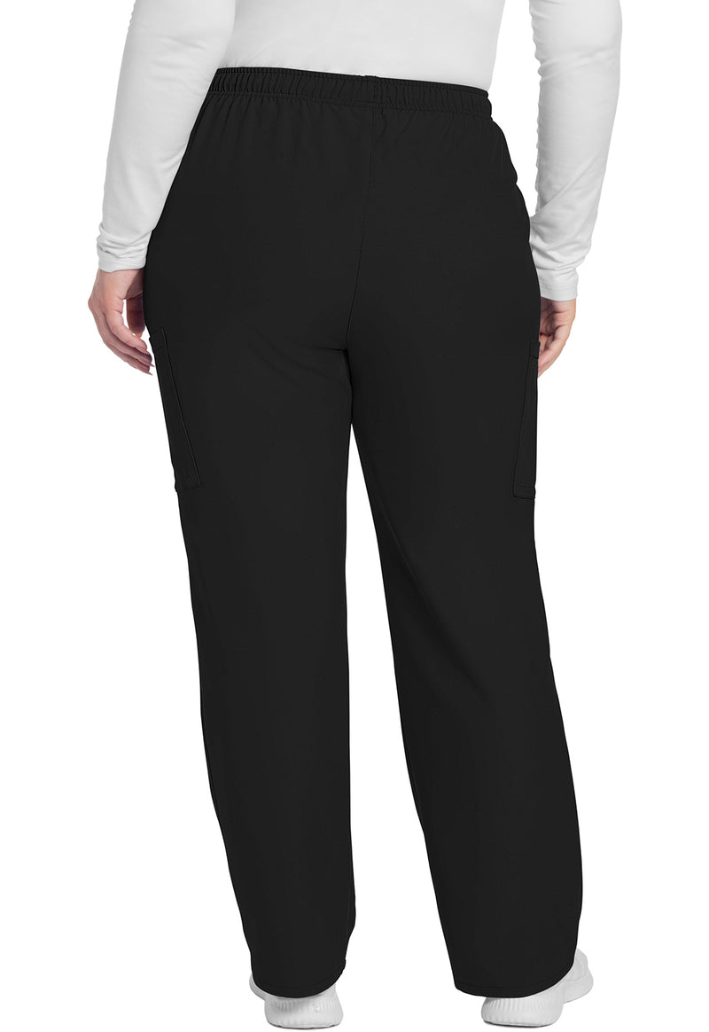 Black - Women's Mid Rise Pull-on Slim Leg Cargo Scrub Pants – Tall (Back)