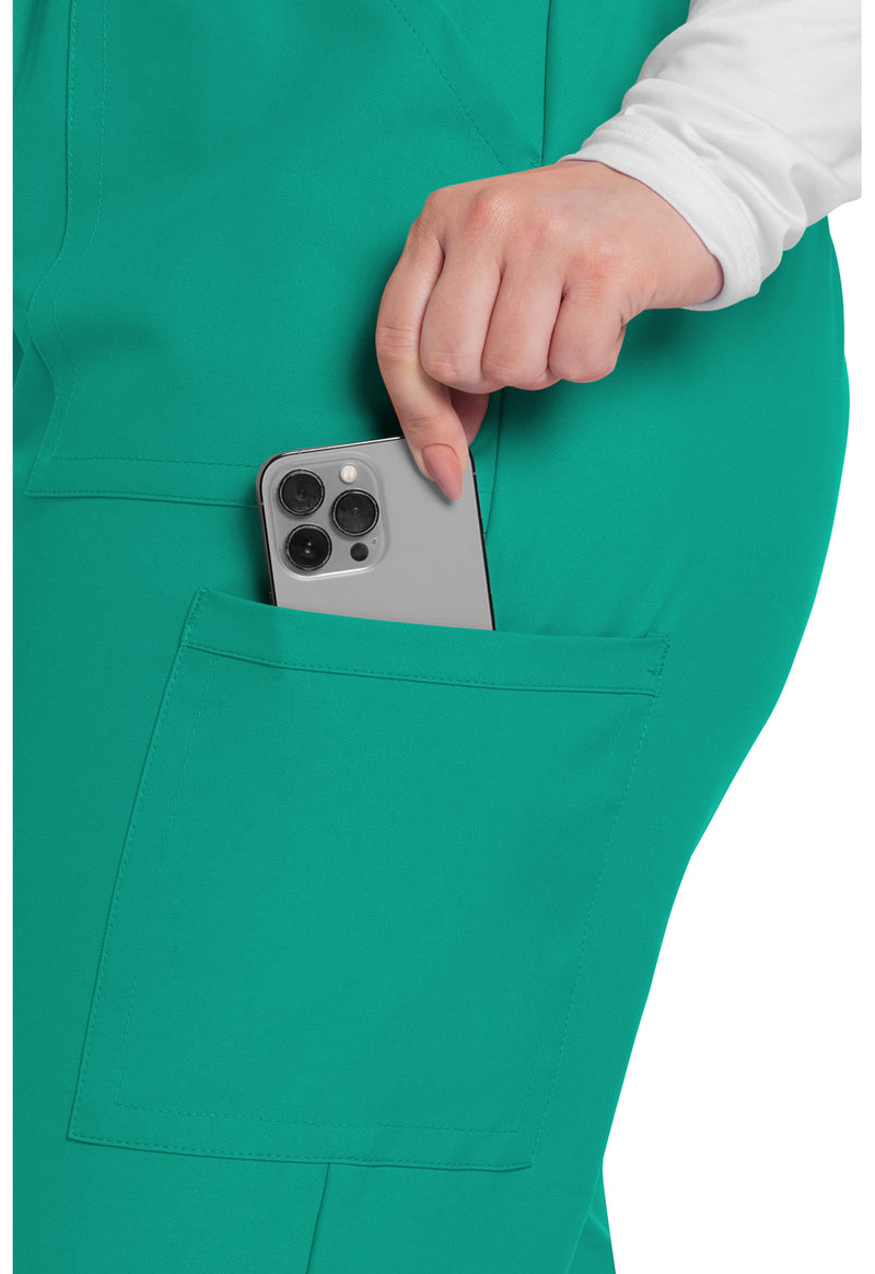 Teal Blue - Women's Mid Rise Pull-on Slim Leg Cargo Scrub Pants – Tall (View 3)