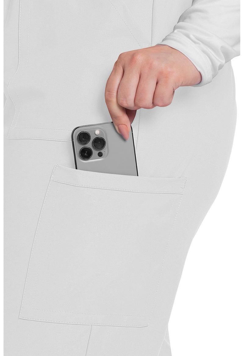 White - Women's Mid Rise Pull-on Slim Leg Cargo Scrub Pants – Tall (View 3)