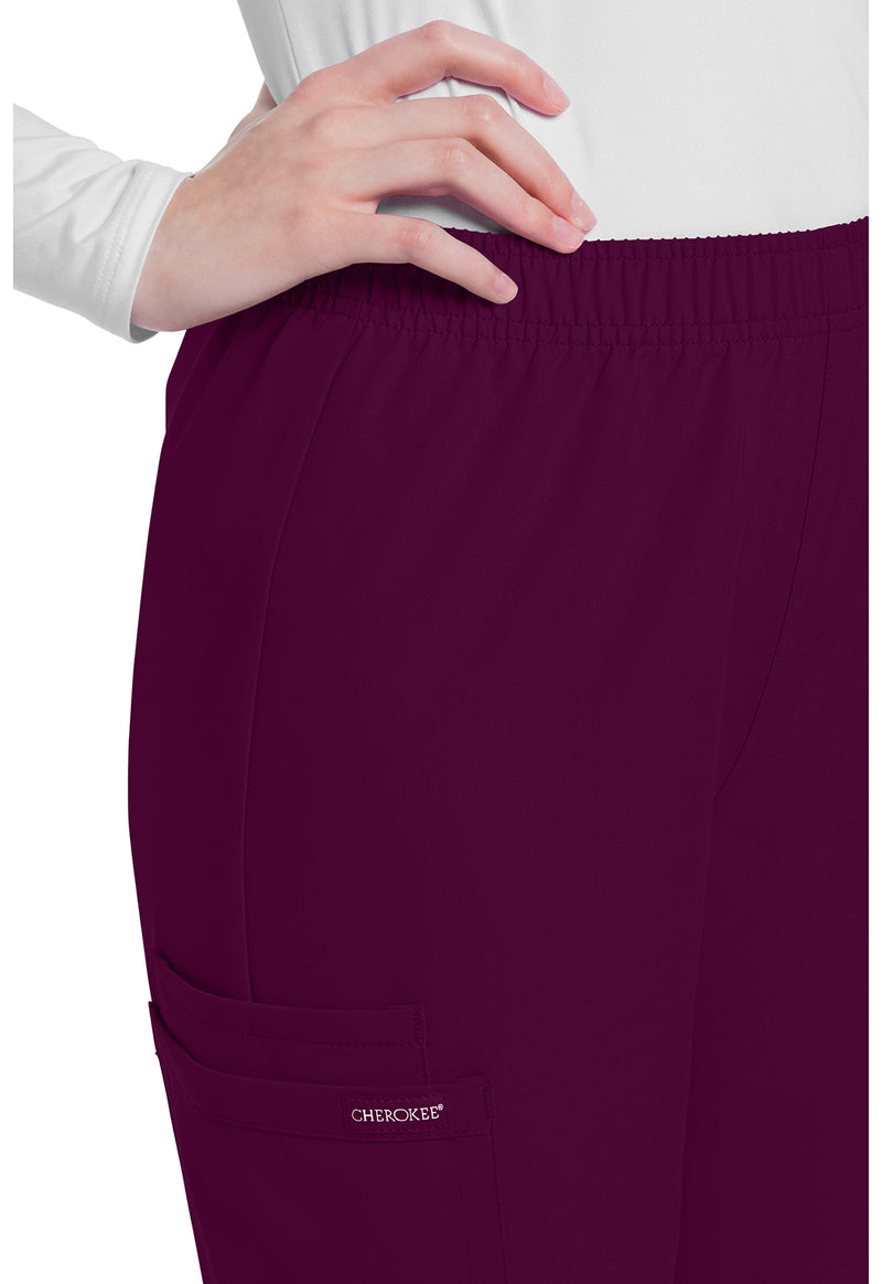 Wine - Women's Mid Rise Pull-on Slim Leg Cargo Scrub Pants – Tall (View 2)