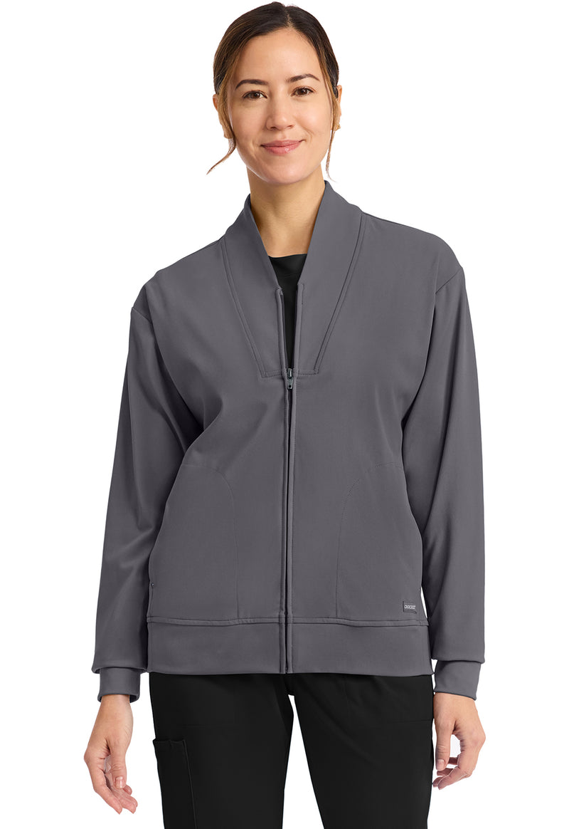 Pewter - Cherokee Achieve Women Scrub Jacket - Front View