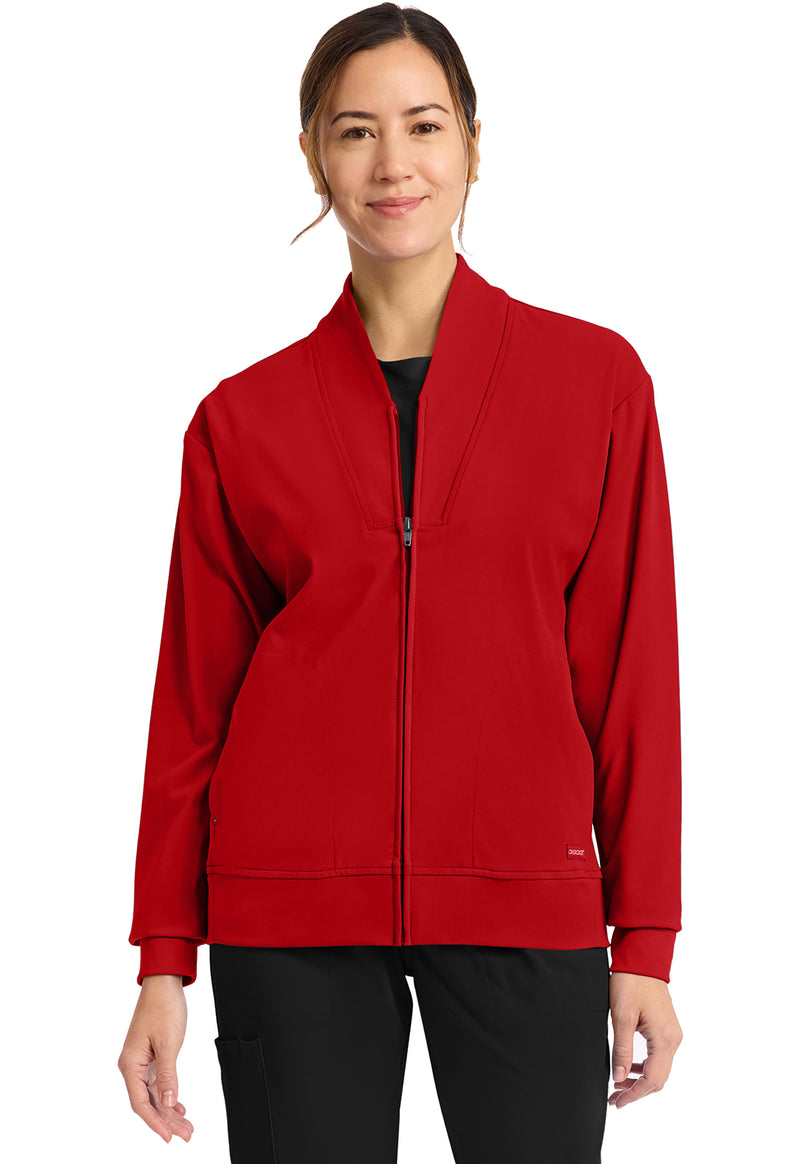 RED - Cherokee Achieve Women Scrub Jacket - Front View