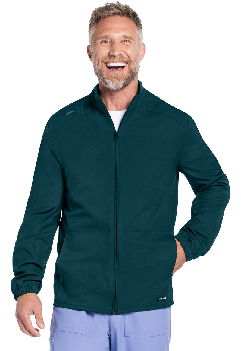 Caribbean Blue - Cherokee WW Originals Ultra Men Scrub Jacket - Front View
