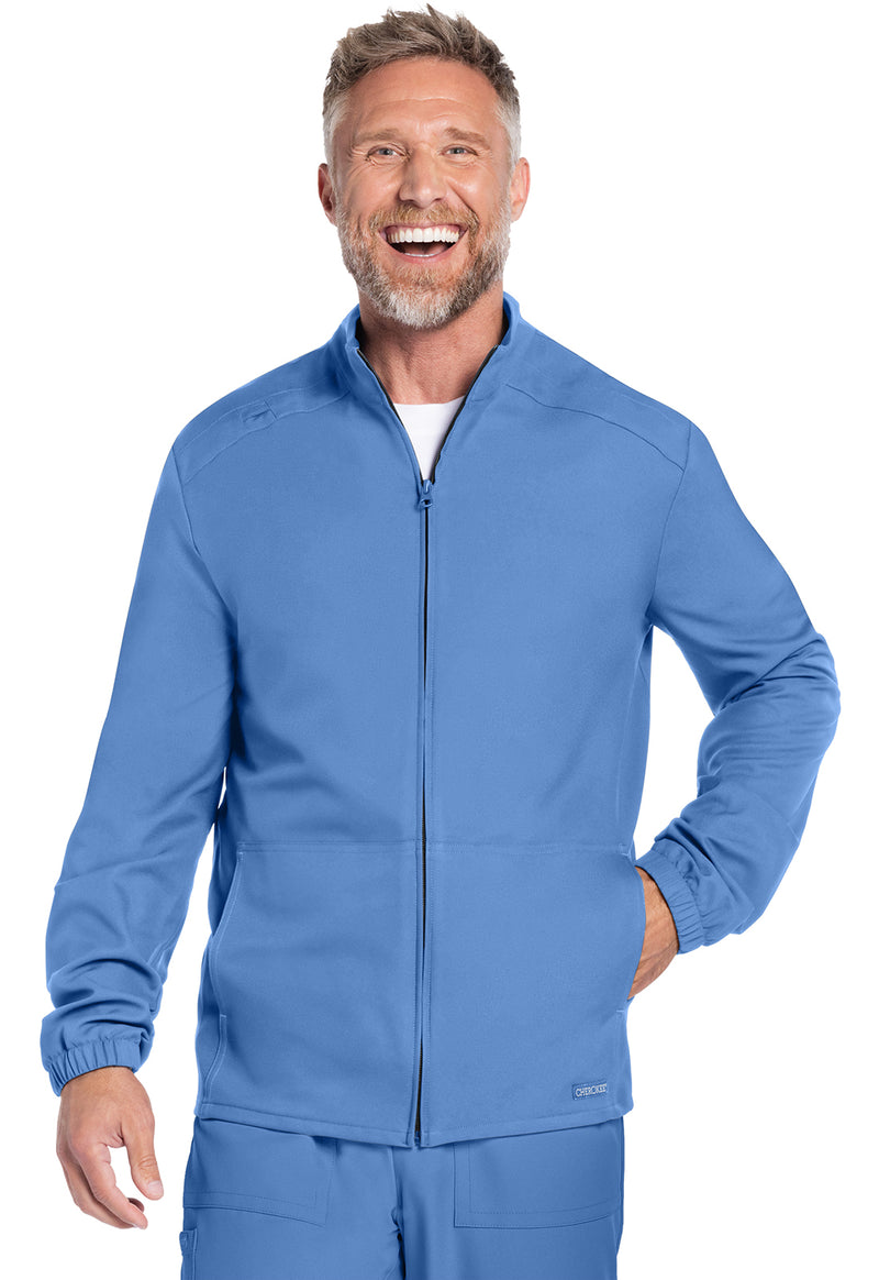 Ciel Blue - Cherokee WW Originals Ultra Men Scrub Jacket - Front View