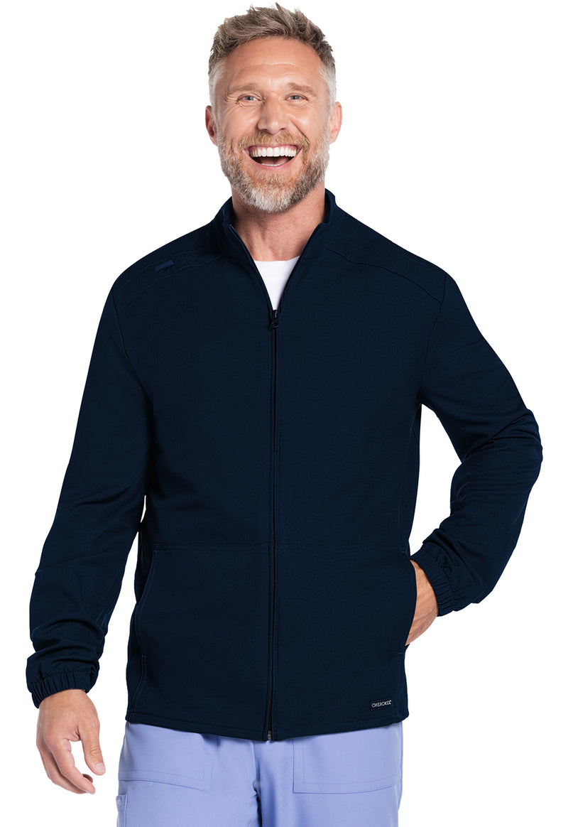 Navy - Cherokee WW Originals Ultra Men Scrub Jacket - Front View