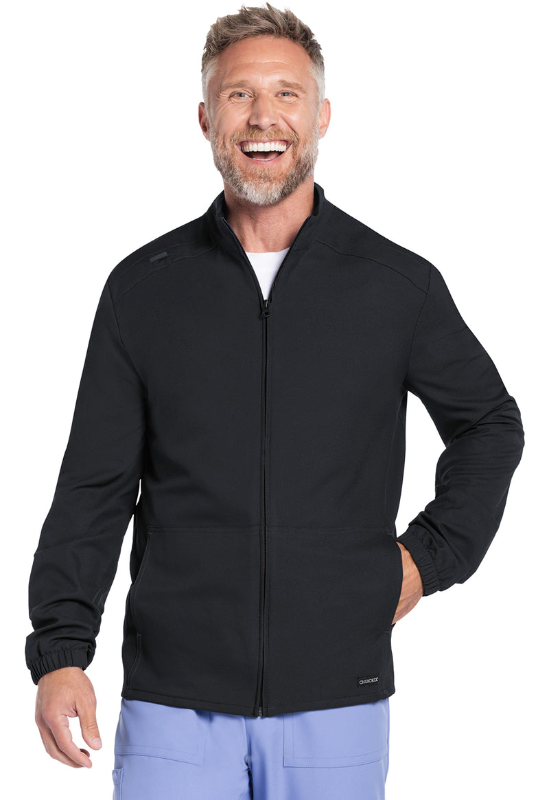 Pewter - Cherokee WW Originals Ultra Men Scrub Jacket - Front View