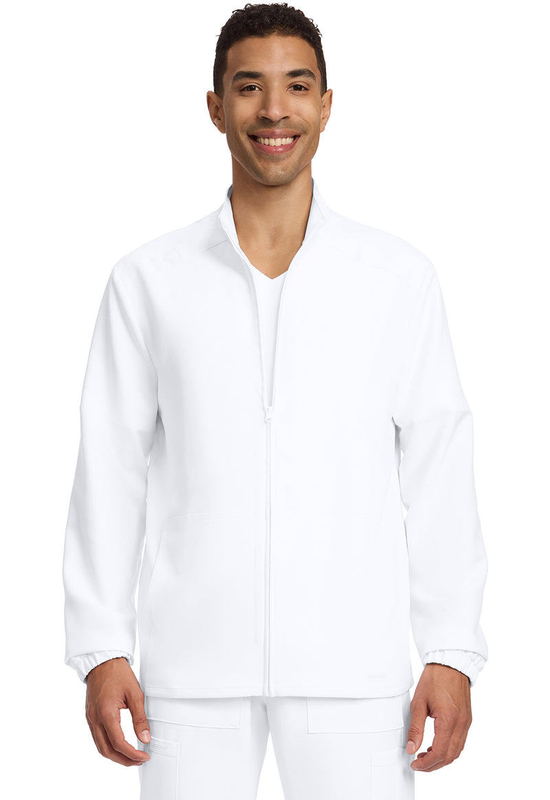 White - Cherokee WW Originals Ultra Men Scrub Jacket - Front View