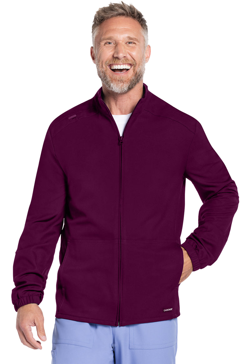 Wine - Cherokee WW Originals Ultra Men Scrub Jacket - Front View