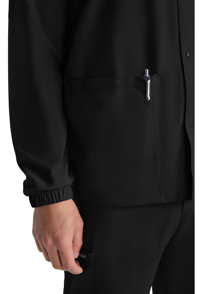 Black - Unisex Snap Front Warm Up Scrub Jacket (View 4)