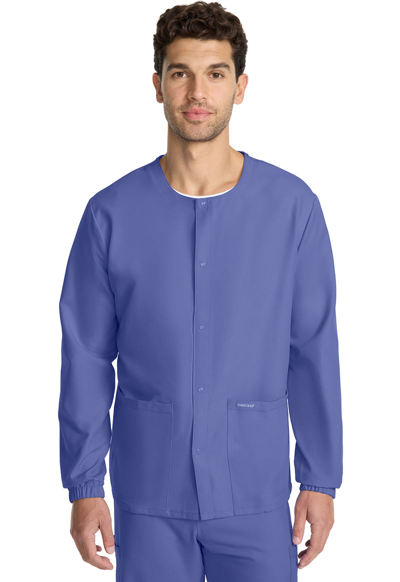 Ciel Blue - Unisex Snap Front Warm Up Scrub Jacket (View 3)