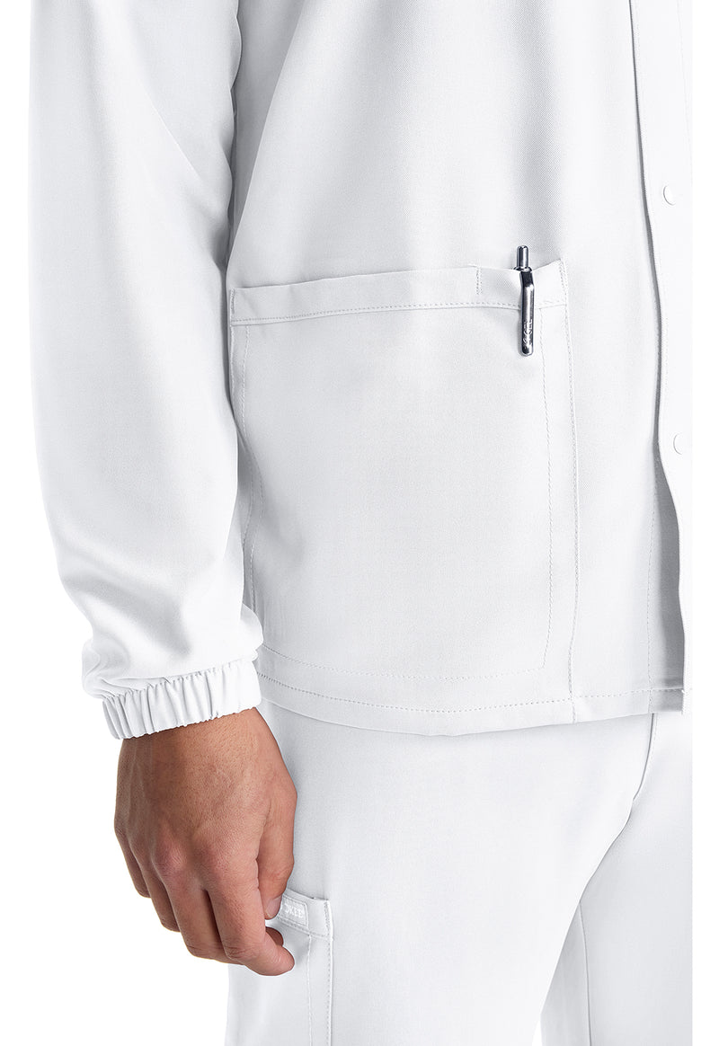 White - Unisex Snap Front Warm Up Scrub Jacket (View 4)
