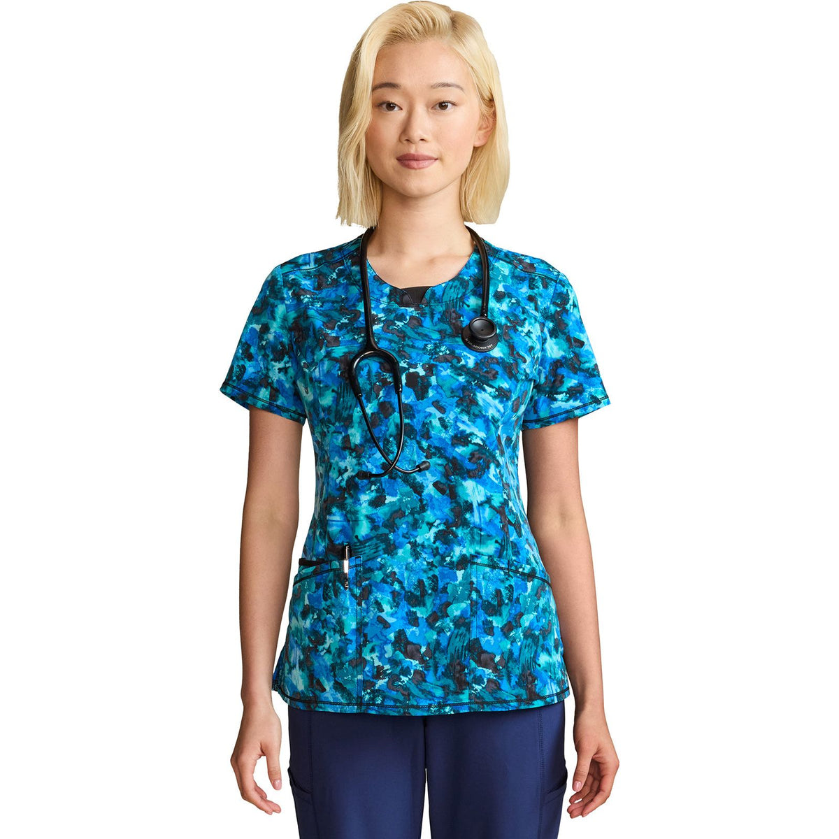 Round Print Neck Top – AP-UNIFORMS
